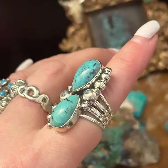 Turquoise sterling balls southwestern sterling silver ring - Picture 3 of 8
